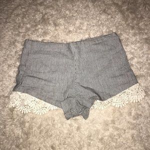 vertical striped shorts with lace trim